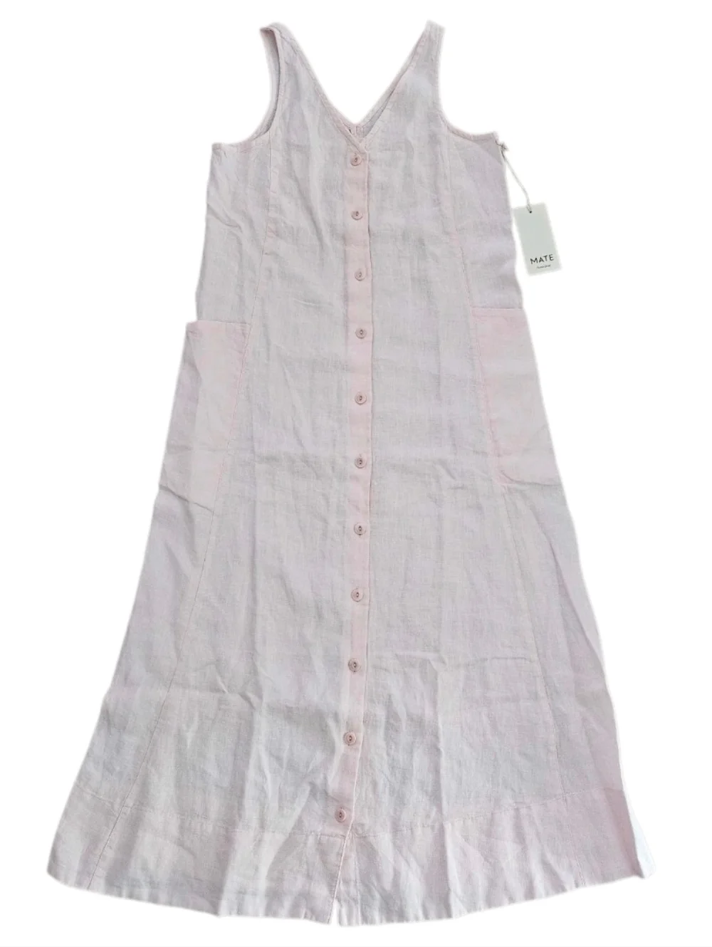 Mate The Label Organic Linen Button Front Dress In Opal - Picture 2 of 8